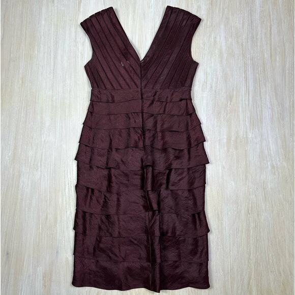 Adrianna Papell Taffeta Shutter Iridescent V-Neck Pleated Ruffle Sheath Dress 6 - Picture 7 of 16